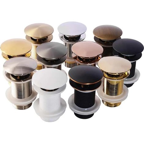 Tappo di scarico per lavabo a scomparsa, oro spazzolato, nero opaco, bianco, oro rosa, oro, cromo, accessori per lavabo (colore: nero, senza foro) (1/4)