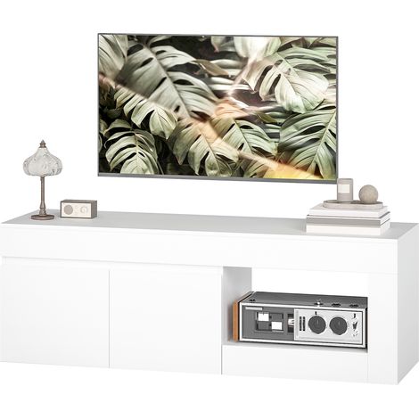 HOMCOM mueble de TV moderno, mesa de TV para salón con 2 puertas, estante abierto, para televisión 60 pulgadas, 140x40x48 cm, blanco (1/5)