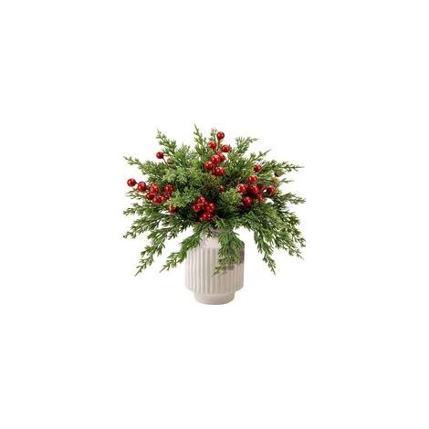Lot de 45 branches de pin artificielles de Noël avec tiges de baies rouges, 26,7 cm, feuilles de cyprès de Norfolk à feuilles persistantes, aiguilles de pin artificielles pour guirlandes artisanales e
