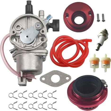 PZ13 Carburateur Kit de mise à niveau du filtre à air en aluminium avec adaptateur PZ13 pour 2 temps pour 47cc 49cc Mini ATV Quad Dirt Pocket Bike (Rouge) (1/5)