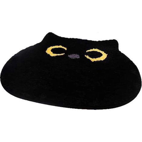 Tapis de salle de bain générique pour chat - Tapis chat noir pour chambre, antidérapant, doux, 50 x 55 cm, pour entrée, salle de bain, cuisine (1/5)