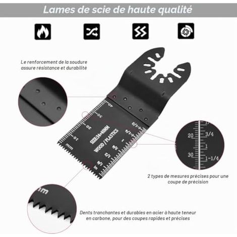 Ensemble de 53 lames de scie oscillantes universelles, accessoires pour outil oscillant, lames à dégagement rapide de 34 mm et 44 mm, outil multifonction pour bois et plastique avec 3 adaptateurs (1/3)