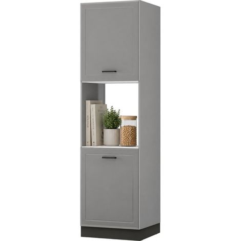 Dispensa da Cucina Mogan, Mobile da Cucina 5 Ripiani, Apertura Battente, 2 Ante, 60x58x214h cm Grigio