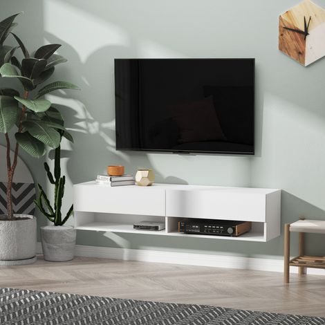 Mueble de TV para Salón de Pared con 2 Compartimentos y 2 Armarios con Puertas Abatibles para Televisión de 60 Pulgadas (1/5)