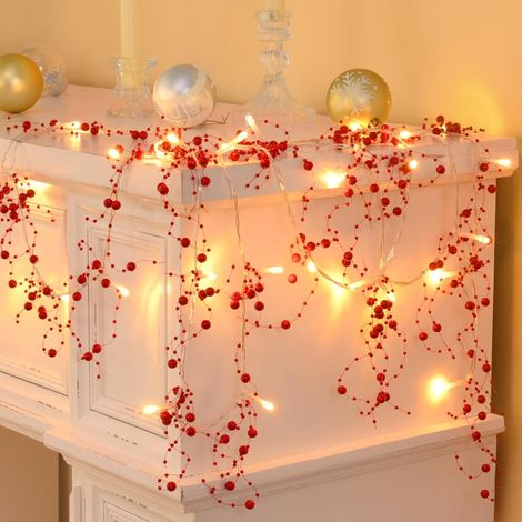 Guirlande de Noël lumineuse – 4 m, 40 LED, baies décoratives rouges – Idéale pour sapin, cheminée, porte et table – Décoration intérieure et extérieure (1/5)