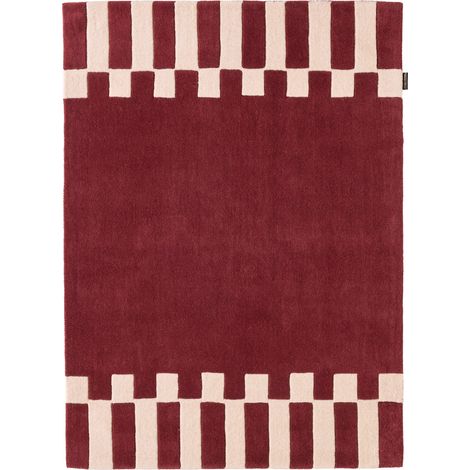 Tapis rouge fait main en laine et coton motif géométrique - 133 x 190 cm (1/5)