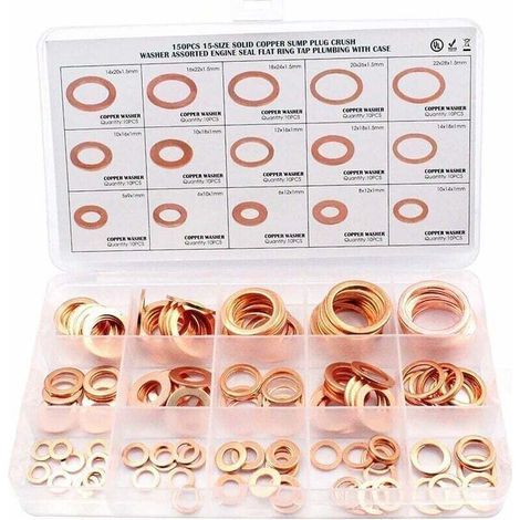 150pcs Rondelle Cuivre Joint Vidange Assortiment Kit M5, M6, M8, M10, M12, M14,M16,M18,M20,M22, 15 Tailles,Rondelle Plate pour L'étanchéité des Vis Bagues D'étanchéité Ternel