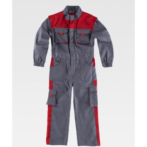 Buzo de niño combinado multibolsillos B1010 WORKTEAM 16 Gris+Rojo