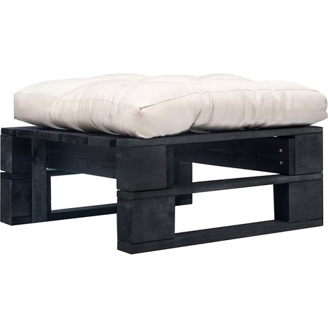Canapé de jardin palette Canapé Repose-pied relax - et coussin sable Bois noir BV344411 - BonneVie (1/4)