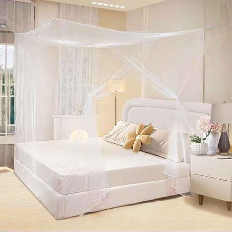 Moustiquaire à mailles fines, grand format carré, pour lit double et lit simple, 200 x 220 x 210 cm, blanche