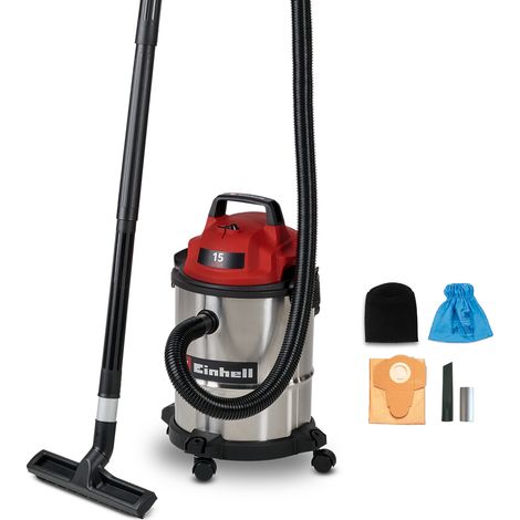 Einhell Nass-Trockensauger TC-VC 1540 S (900 W, 180 mbar Saugleistung, 15 L Edelstahlbehälter, Rollen, Zubehörhalterung, inkl. div. Filter und Düsen) (1/5)
