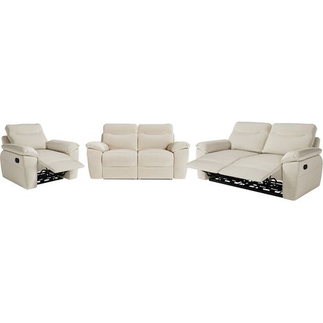 Canapés de relaxation ROSS manuels 3 et 2 places et fauteuil en tissu antitache - Beige