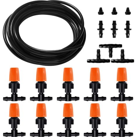 30 Pièces 4/6 mm Kit d'irrigation Goutte, 5m Tuyau d'irrigation, Systeme Irrigation, avec Raccords Cannelés Droits, Connecteurs en T, Bouchons d'extrémité, pour Jardin, Plantes (1/5)