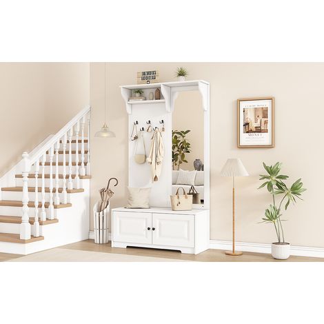 Meuble rangement entrée miroir 100 40 180 cm blanc OKMYHOME (1/5)
