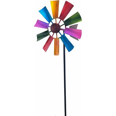 Moulin à vent jardin - 1 pièce - Métal multicolore - Rotation 360 degrés - Décoration extérieure et pelouse - 73,7 cm (1/5)