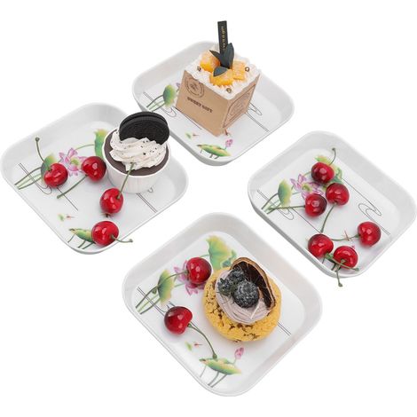 4 Pièces Assiettes à Fruits Multifonctionnelles pour Desserts, École, Restaurant, Plateau de Stockage et Os, Design Lotus (1/5)