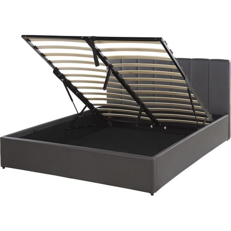 Cama con somier de piel sintética gris oscuro 140 x 200 cm cabecero almacenaje Dreux (1/5)