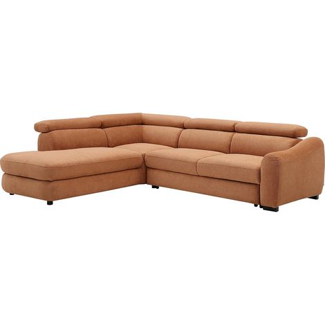 Canapé d'angle gauche convertible en tissu texturé terracotta BESEMA (1/5)