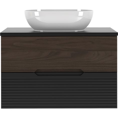 Waschtisch 80cm Sylla mit 2 Schubladen, Schwarz und Holzoptik