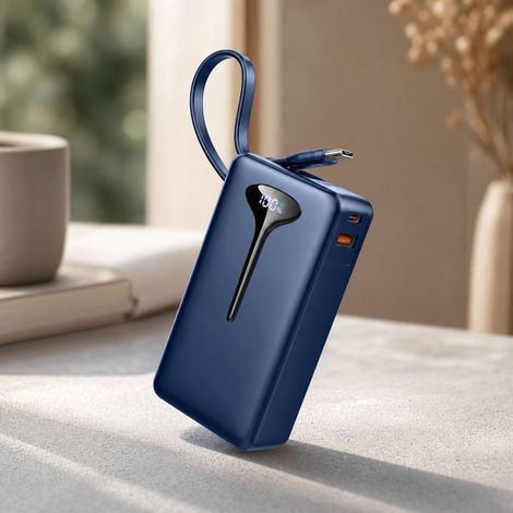 Batterie Externe 10000mAh Câble Intégré Charge Rapide 22.5W USB-C Légère 190g avec Écran LED et Mousqueton pour Téléphone (1/4)