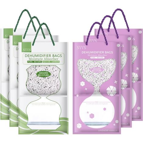 Sacs absorbeurs d'humidité suspendus (lot de 6), anti-moisissure, compatibilité universelle, déshumidificateur pour cuisine et salle de bain (1/5)