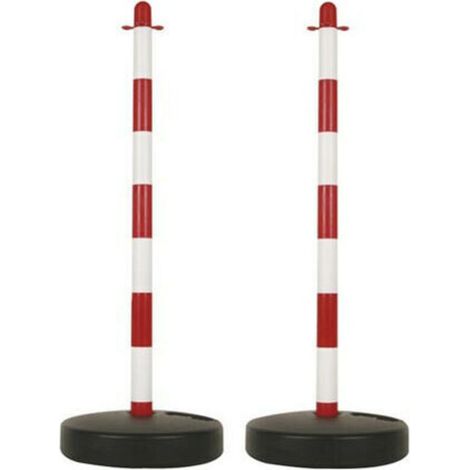 Temporäre Absperrpfosten für Veranstaltungen und öffentliche Plätze. Mit beschwertem Fuß. Rot/Weiß. 2 Stück