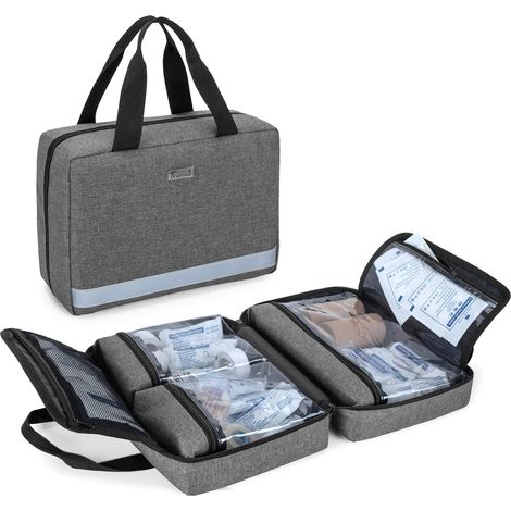 Trousse de Premiers Soins Voiture Gris, Vide, Sac Seulement Pochette Pharmacie,Trousse de Secours pour Kits d'urgence, Idéal pour Maison, Camping, Voyage et Randonnée (1/5)