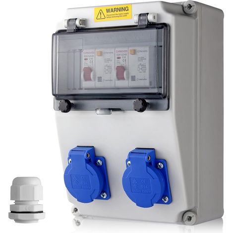 Coffret Électrique de Chantier avec LS+FI-IP54 -Prise Schuko-230 V -Distributeur de Courant Électrique avec Disjoncteur Distributeur de Puissance Consommée pour Atelier/Usine/Garage (1/5)