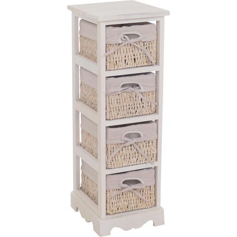 Regal Kommode mit 4 Korbschubladen 74x25x28cm, Shabby-Look, Vintage weiß (1/5)