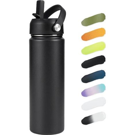 Bouteille d'eau en acier inoxydable avec paille et large ouverture de fermeture, poignée pivotante large, double paroi de 710 ml (24 oz). (1/5)
