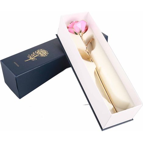 Feuilles de fleurs véritables trempées dans de l'or 24 carats, rose dorée romantique avec support (1/5)