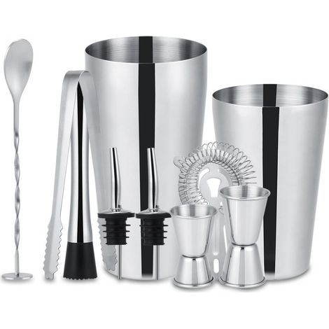Coffret à cocktails 10 pièces, set de bar, shaker 700 ml - Acier inoxydable argenté-AquaForge
