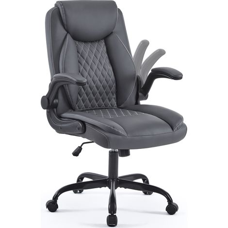 Bürostuhl 64x64x102 cm aus grauem Kunstleder mit klappbaren Armlehnen – MEUBLIV (1/5)
