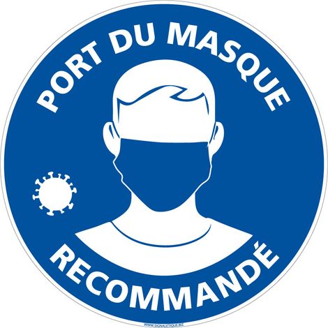 Panneau Port du Masque Recommandé Rond G1666. Signalisation CORONAVIRUS. Autocollant Masque Recommandé, panneau PVC, Aluminium - Adhésif - Diamètre 125 mm (1/5)