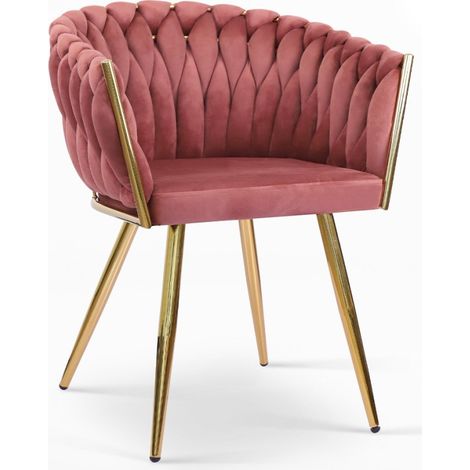 Fauteuil design en velours chaise accoudoirs pieds dorés Versailles - Rose (1/5)