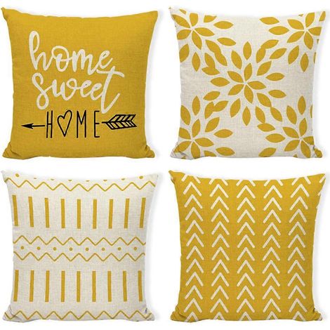 Housses de coussin 45 x 45 cm, lot de 4, coussins décoratifs pour canapé, housse de coussin en lin style ferme pour décoration extérieure - Style 1 (1/5)