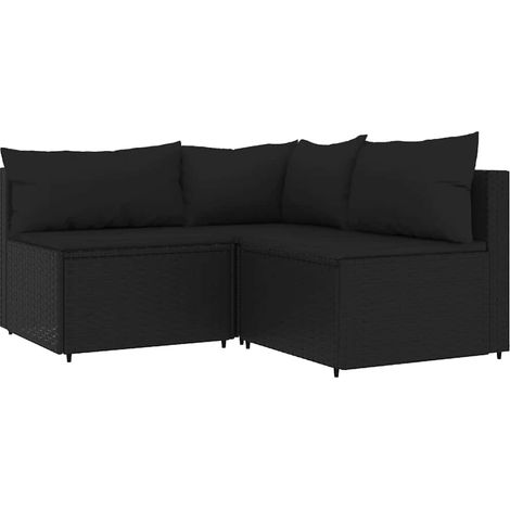 Maison Exclusive - 3-tlg. Garten-Lounge-Set mit Kissen Schwarz Po