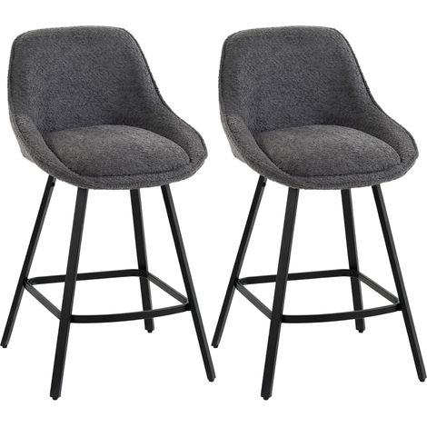 HOMCOM Bar Stools Set of 2, 360 Swivel, 64 cm Counter Height, Dark Grey (1/5)