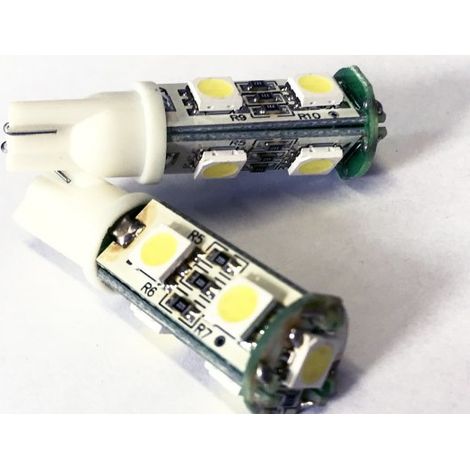 Coppia 2 Lampade Led T10 Con 7 Smd 5050 Colore Bianco Freddo 6000K 12V 1W