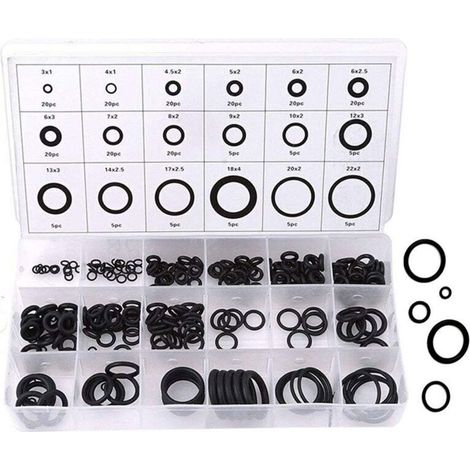 Joint torique Kit, 225 Rondelle Caoutchouc Anti Vibration 18 Tailles Coffret de Joints Toriques Assortiment Set Anneau de Joint, Jeu Joint torique Rondelle Kit Assortiment de joints (Noir)