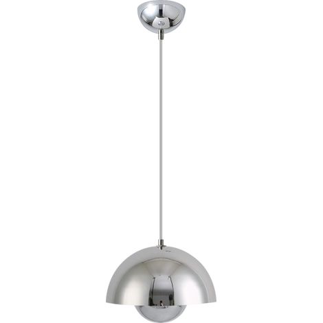Modern Pendant Light, Metal Shade, 100 cm Adjustable Cable, 23 cm Diameter, Silver, E27 Bulb (1/5)