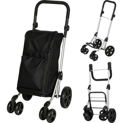 Carro de la compra 46 L con bolsa isotérmica, plegable, asa ajustable, aluminio, negro (1/4)