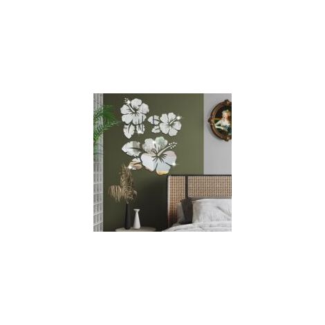 Pegatinas de pared con efecto espejo, adhesivo decorativo acrílico para pared, decoración removible para el hogar, dormitorio y sala de estar - Flores plateadas - Crezuo