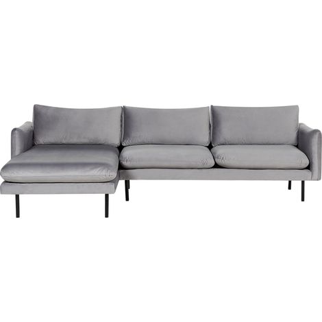 Ecksofa 4-Sitzer VINTERBRO Samtstoff Grau rechtsseitig