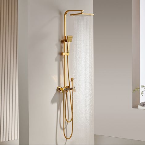 Duschsystem,Multifunktional Duschamaturenset Regendusche Mit Rechteck Duschkopf,Handbrause,Badewannenarmatur,Bidet Handbrause,Goldfarben Duschsystem Mit Armatur (1/5)