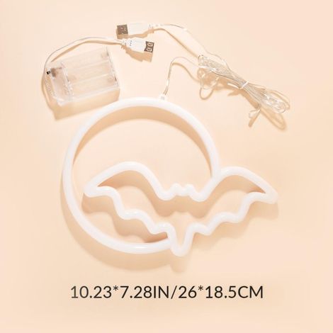 Lumière LED néon Halloween, chauve-souris et lune rose, USB/piles, décoration murale ambiance fête, bar, salon, taille unique. (1/4)