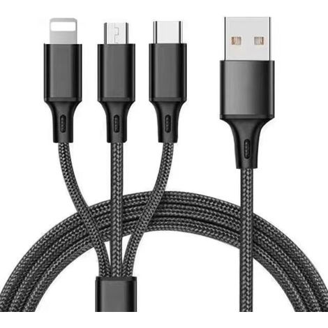 Cable Chargeur Usb 3 En 1 - 1 2 M - Compatible Apple Et Android - Noir - 1 Piece (1/5)