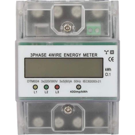 Dreiphasiger 4-Leiter-Stromzähler DTM024 Digital LCD 5-80A Stromversorgung auf DIN-Schiene (1/5)
