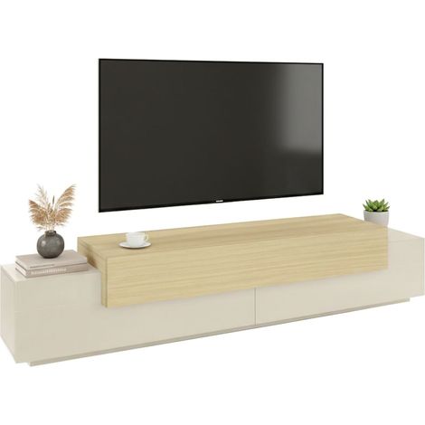 Mueble para TV Curino, 3 estantes, 4 compartimentos, hecho en Italia, abatible, 240x45x51.5h cm beige