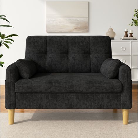 Sofá 2 plazas pequeño gris en tela con cojines, bolsillo lateral y respaldo alto para salón, dormitorio o apartamento , asiento cómodo para espacios reducidos-FLORAGRACE (1/5)